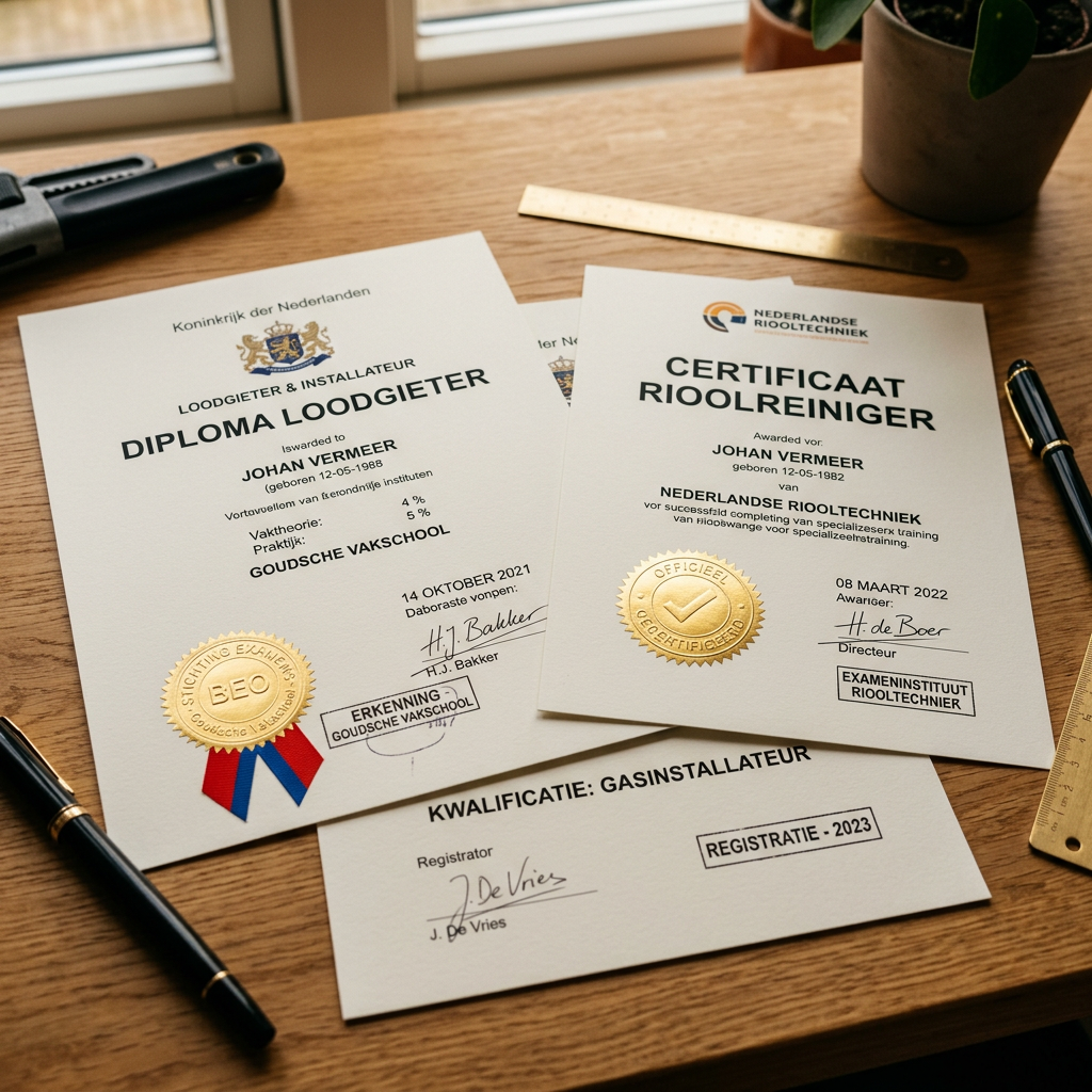Spoedontstopper certificeringen - erkend loodgietersbedrijf