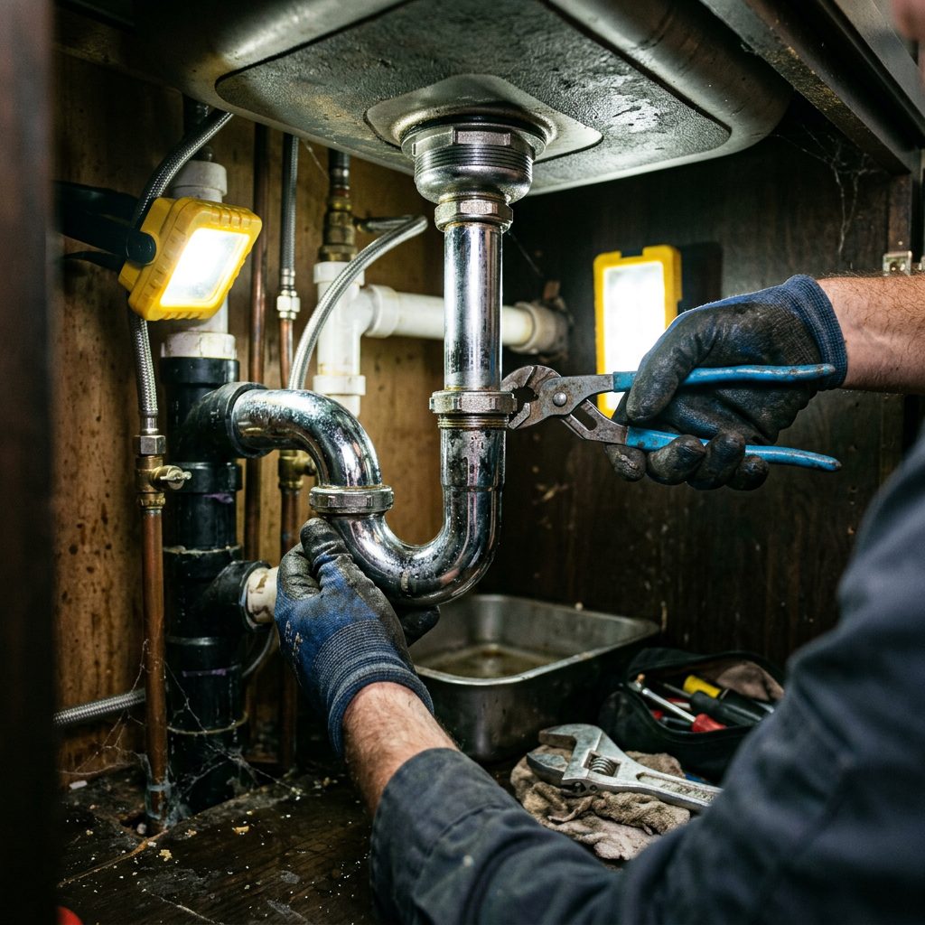 Spoedontstopper loodgieter aan het werk - afvoer en riool specialist